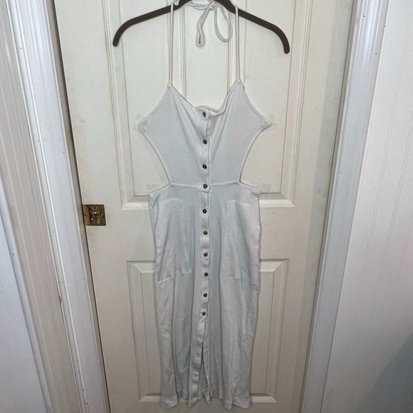 Free People Beach Bodycon Button Beige Strappy Backless Dress Large - Picture 1 of 10